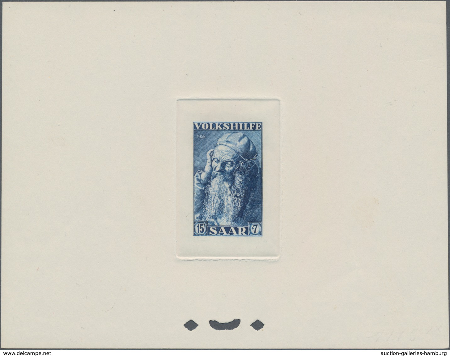 Saarland (1947/56): 1955, 5+3 Fr Bis 15+7 Fr Volkshilfesatz - 3 Farbvorlagen Auf Kartonpapier Aus De - Unused Stamps
