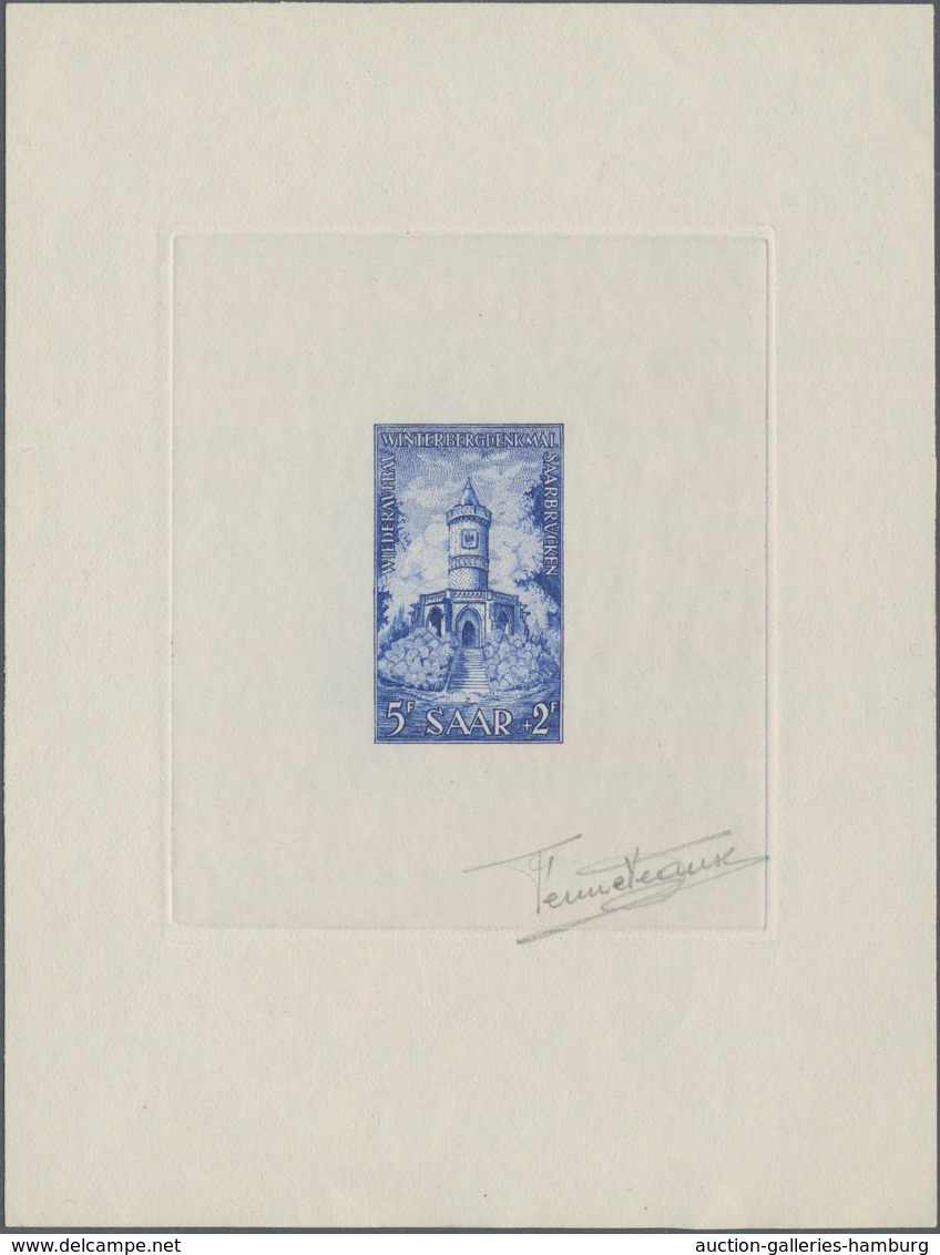 Saarland (1947/56): 1956, 5+2 Fr Denkmäler - Künstlerblock In Farbe Blau Auf Kartonpapier Im Format - Ungebraucht