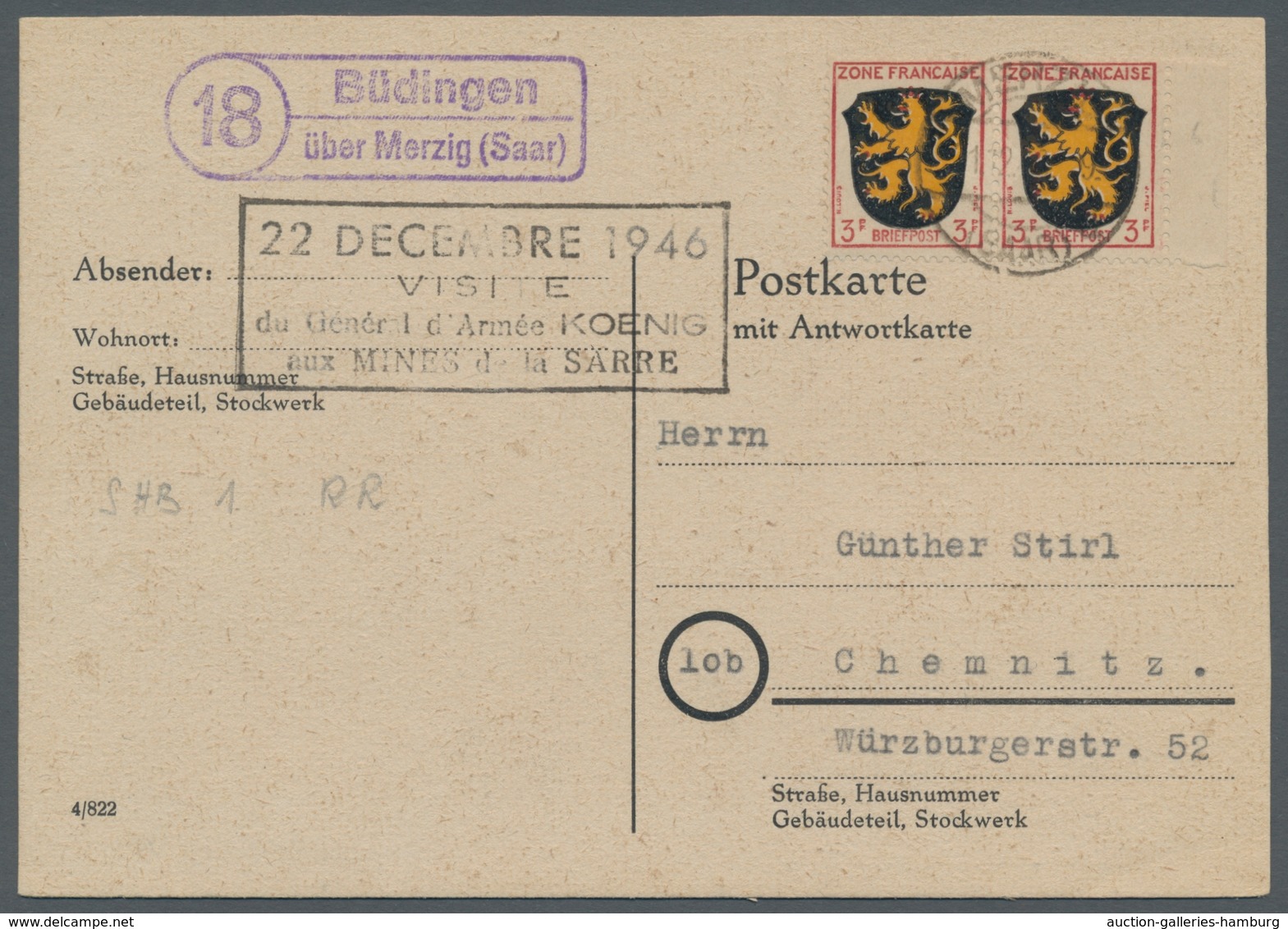 Saarland (1947/56) - Besonderheiten: "Büdingen / über Merzig (Saar)", Klarer Abschlag Des Landpostst - Sonstige & Ohne Zuordnung