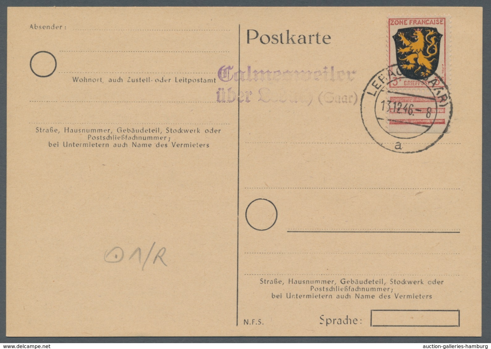 Saarland (1947/56) - Besonderheiten: "Calmensweiler über Lebach (Saar)", Klarer Abschlag Des Landpos - Other & Unclassified