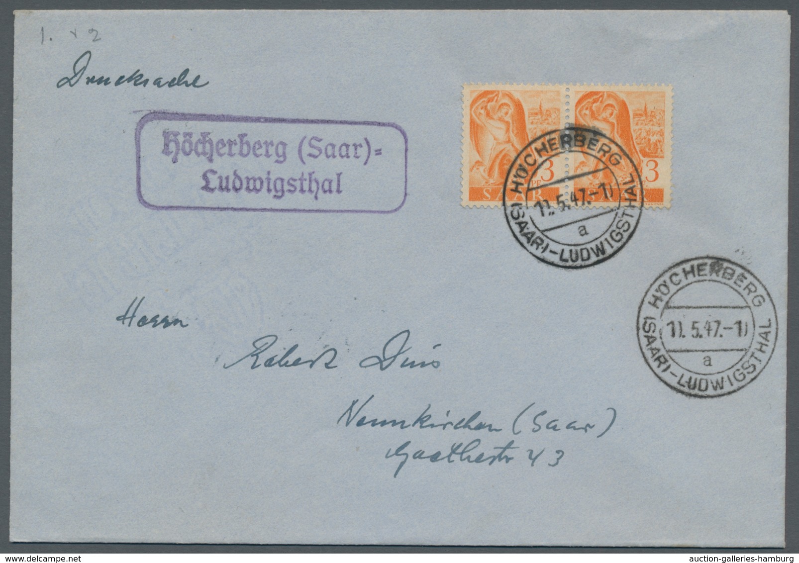 Saarland (1947/56) - Besonderheiten: "Höcherberg (Saar) - Ludwigsthal", Klarer Abschlag Des Landpost - Sonstige & Ohne Zuordnung