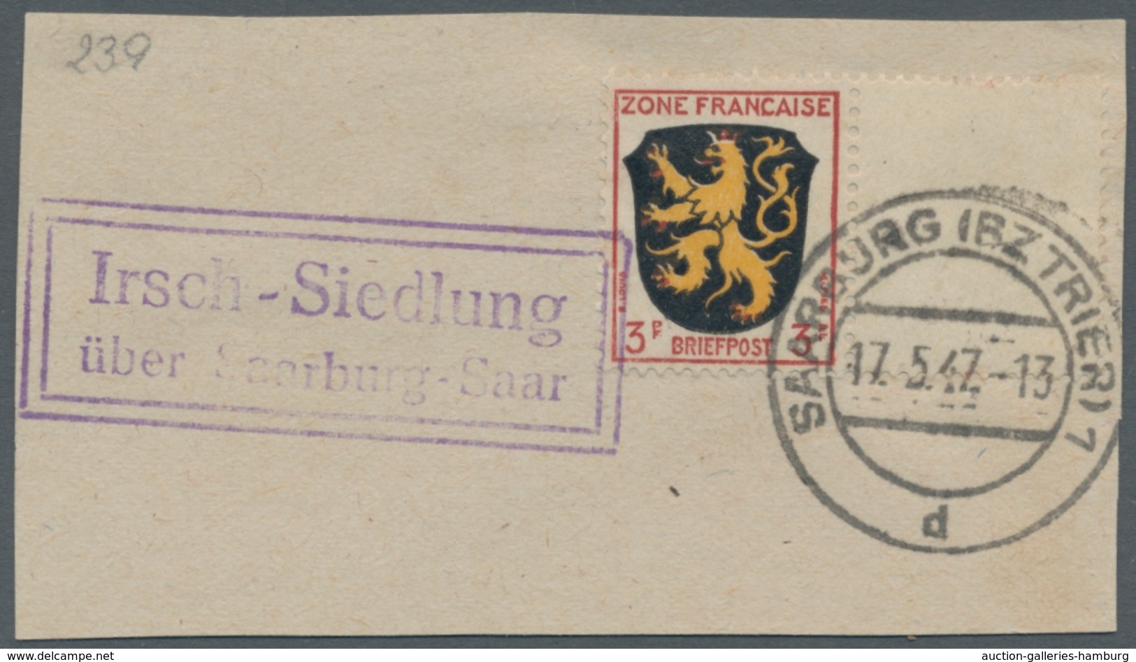 Saarland (1947/56) - Besonderheiten: "Irsch-Siedlung über Saarburg - Saar", Klarer Abschlag Des Land - Sonstige & Ohne Zuordnung