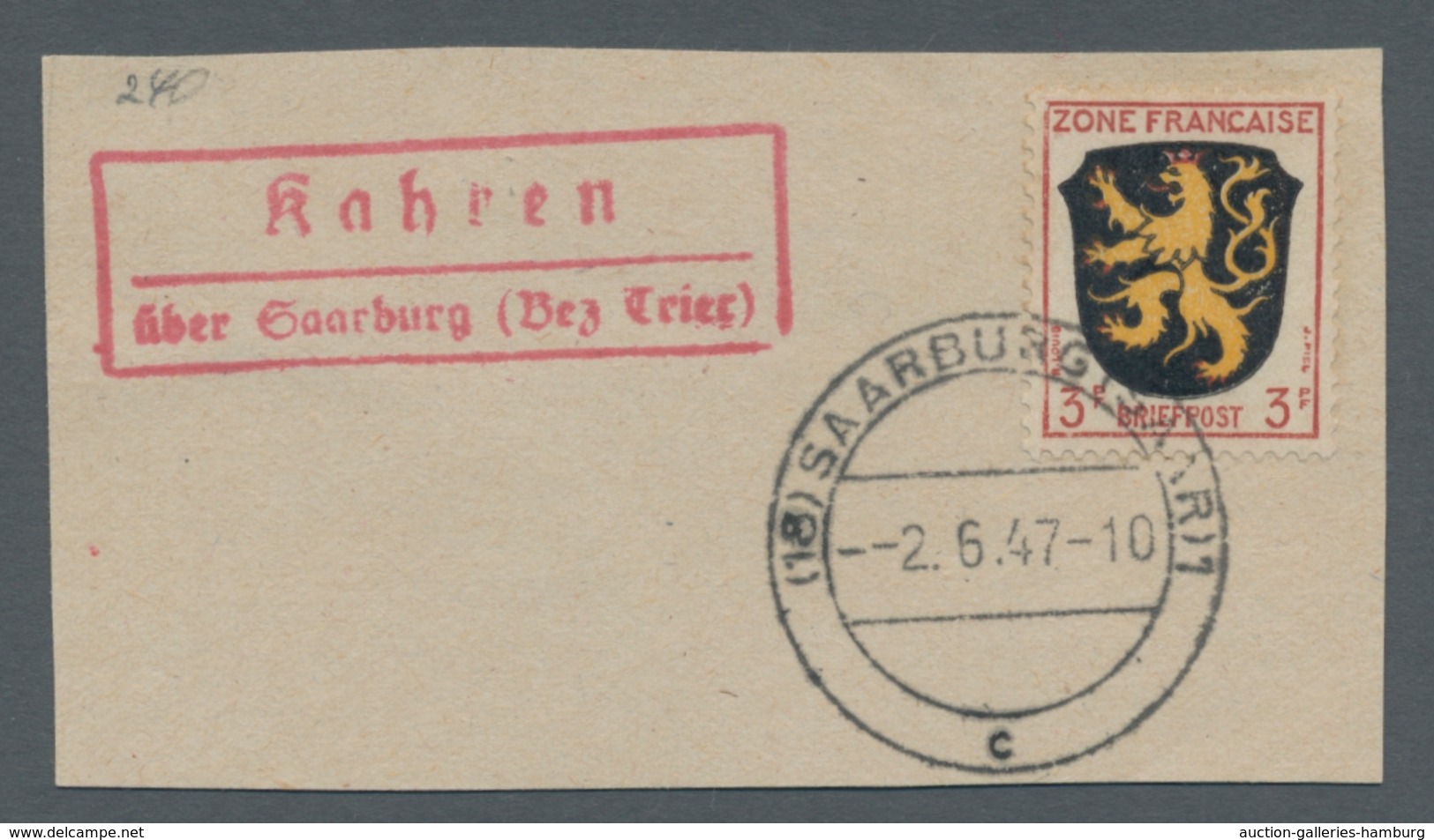 Saarland (1947/56) - Besonderheiten: "Kahren über Saarburg (Bz. Trier)" (rot), Klarer Abschlag Des L - Sonstige & Ohne Zuordnung