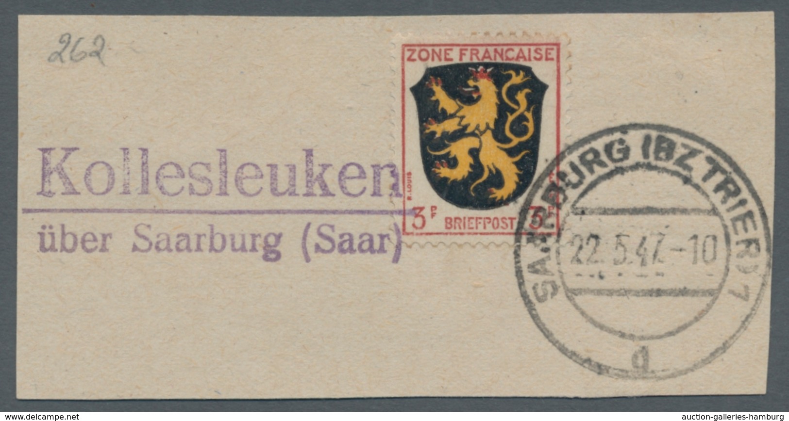 Saarland (1947/56) - Besonderheiten: "Kollesleuken über Saarburg (Saar)", Klarer Abschlag Des Landpo - Sonstige & Ohne Zuordnung