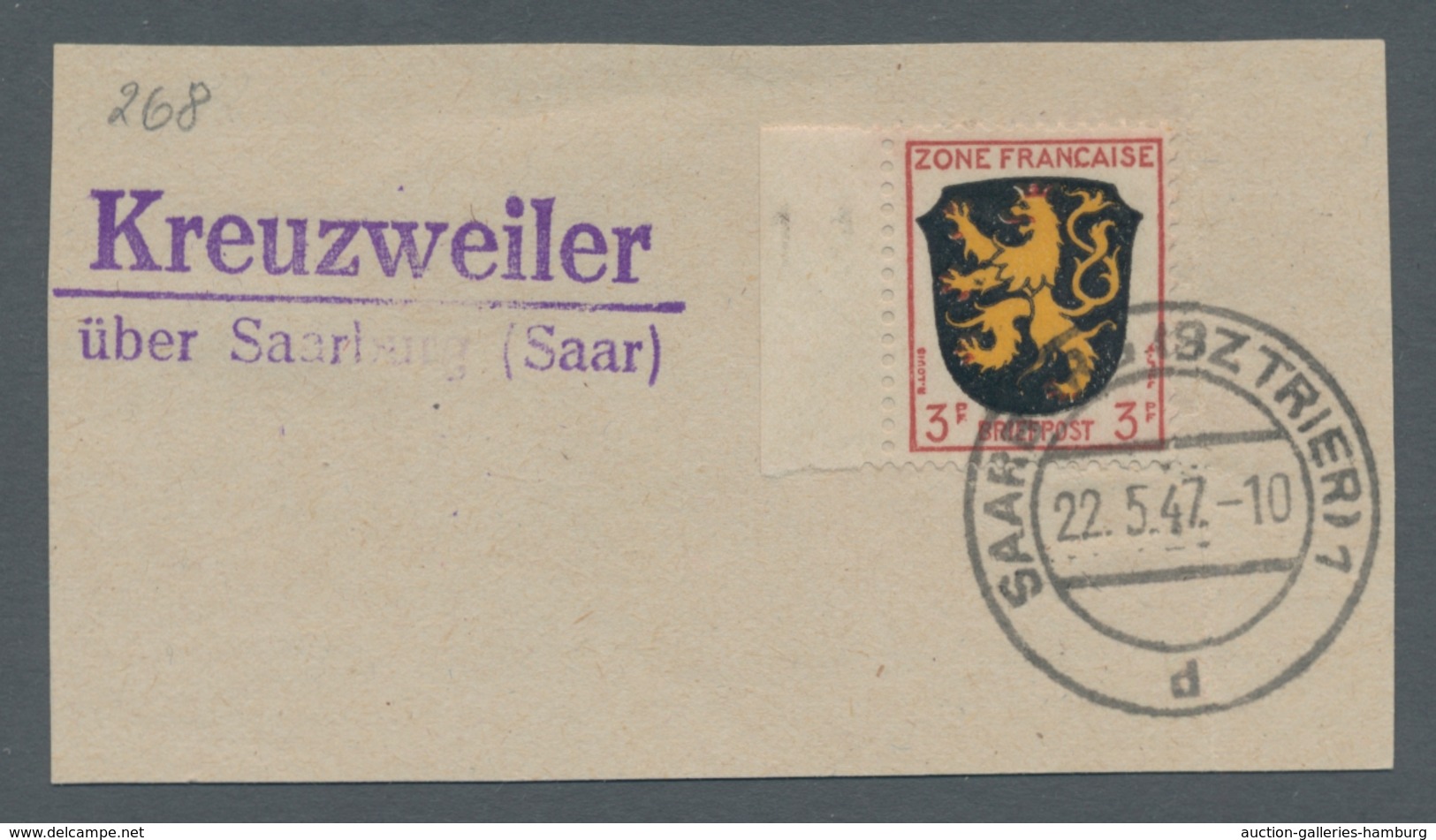 Saarland (1947/56) - Besonderheiten: "Kreuzweiler über Saarburg (Saar)", Klarer Abschlag Des Landpos - Sonstige & Ohne Zuordnung