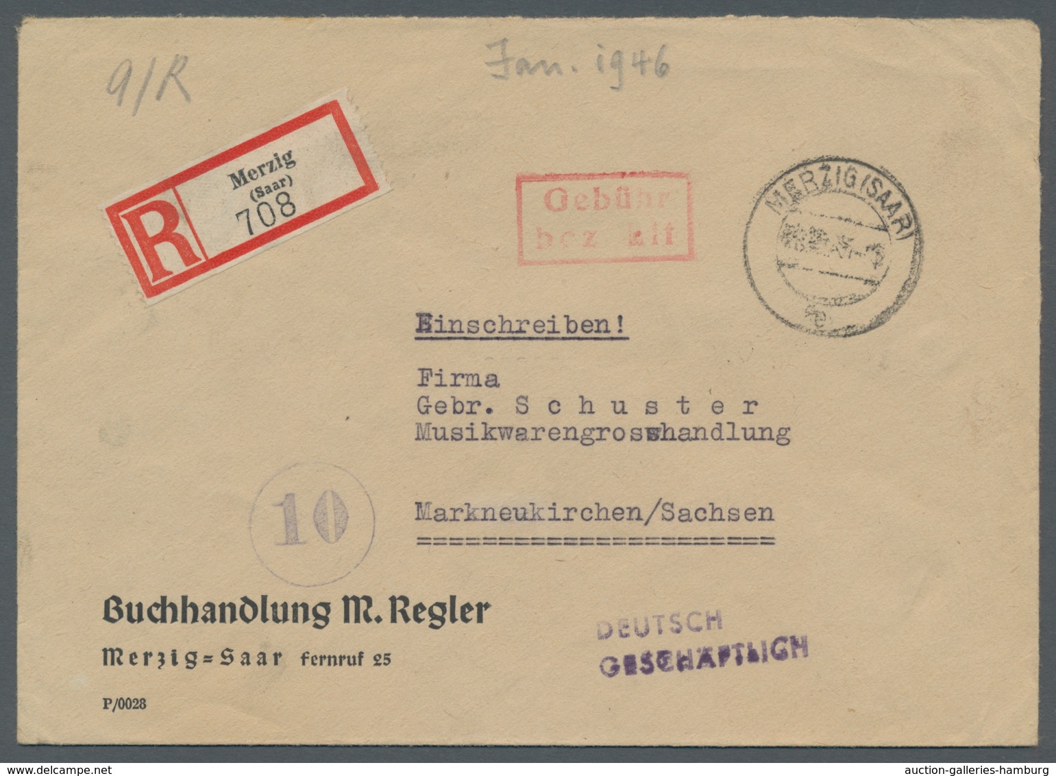 Saarland (1947/56) - Besonderheiten: MERZIG (SAAR) E Neben Ra2 "Gebühr Bezahlt" (rot) Auf In Dieser - Sonstige & Ohne Zuordnung