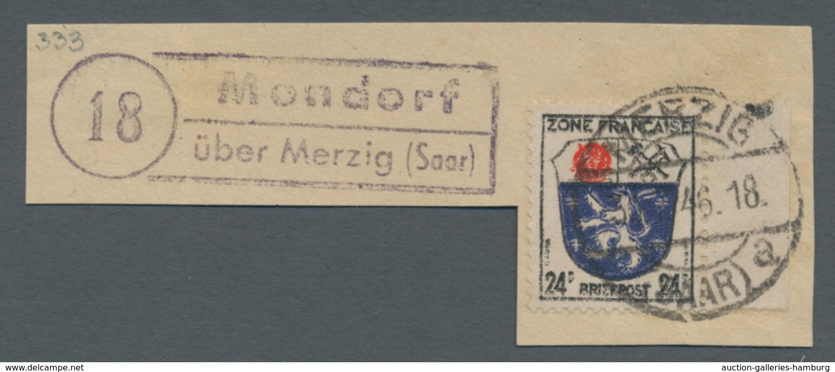 Saarland (1947/56) - Besonderheiten: "Mondorf über Merzig (Saar)", Klarer Abschlag Des Landpoststemp - Other & Unclassified