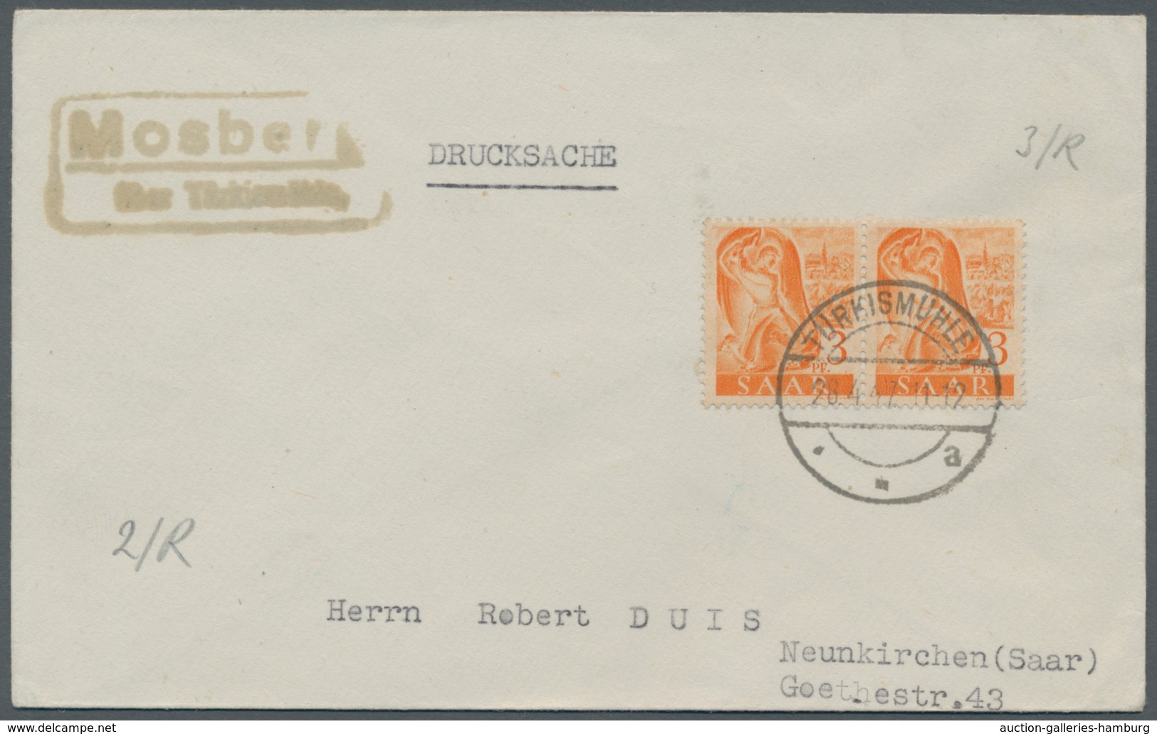 Saarland (1947/56) - Besonderheiten: "Mosberg über Türkismühle", Sauberer Abschlag Des Landpoststemp - Other & Unclassified