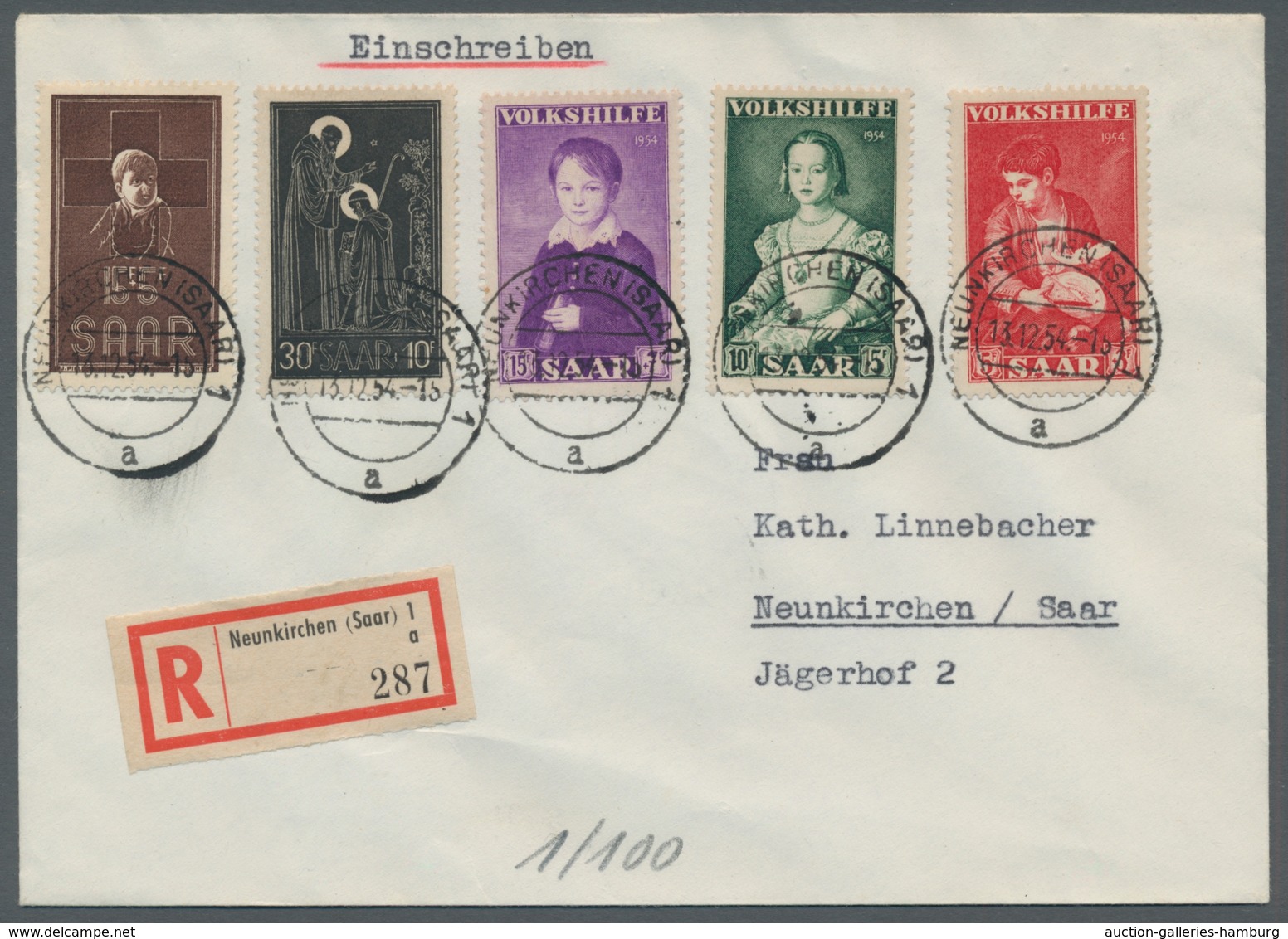 Saarland (1947/56) - Besonderheiten: NEUNKIRCHEN (SAAR) 1 A 13.12.54, Sauber Auf Frankiertem R-Brief - Other & Unclassified