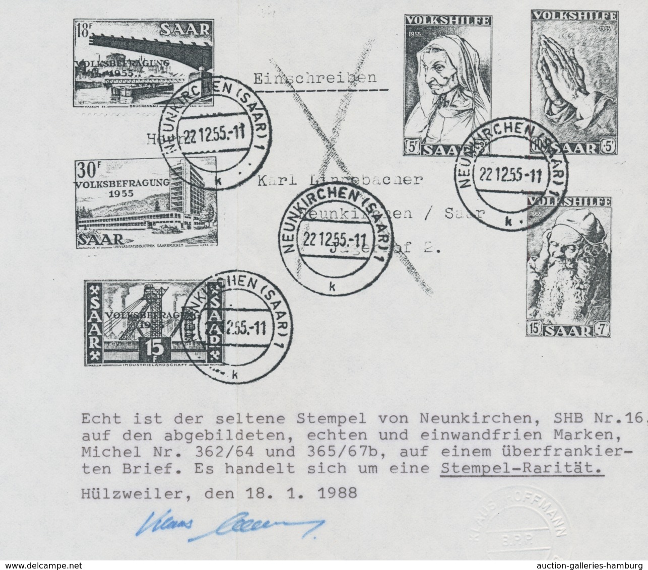 Saarland (1947/56) - Besonderheiten: NEUNKIRCHEN (SAAR) 1 K 27.12.55, Sauber Auf Frankiertem R-Brief - Otros & Sin Clasificación