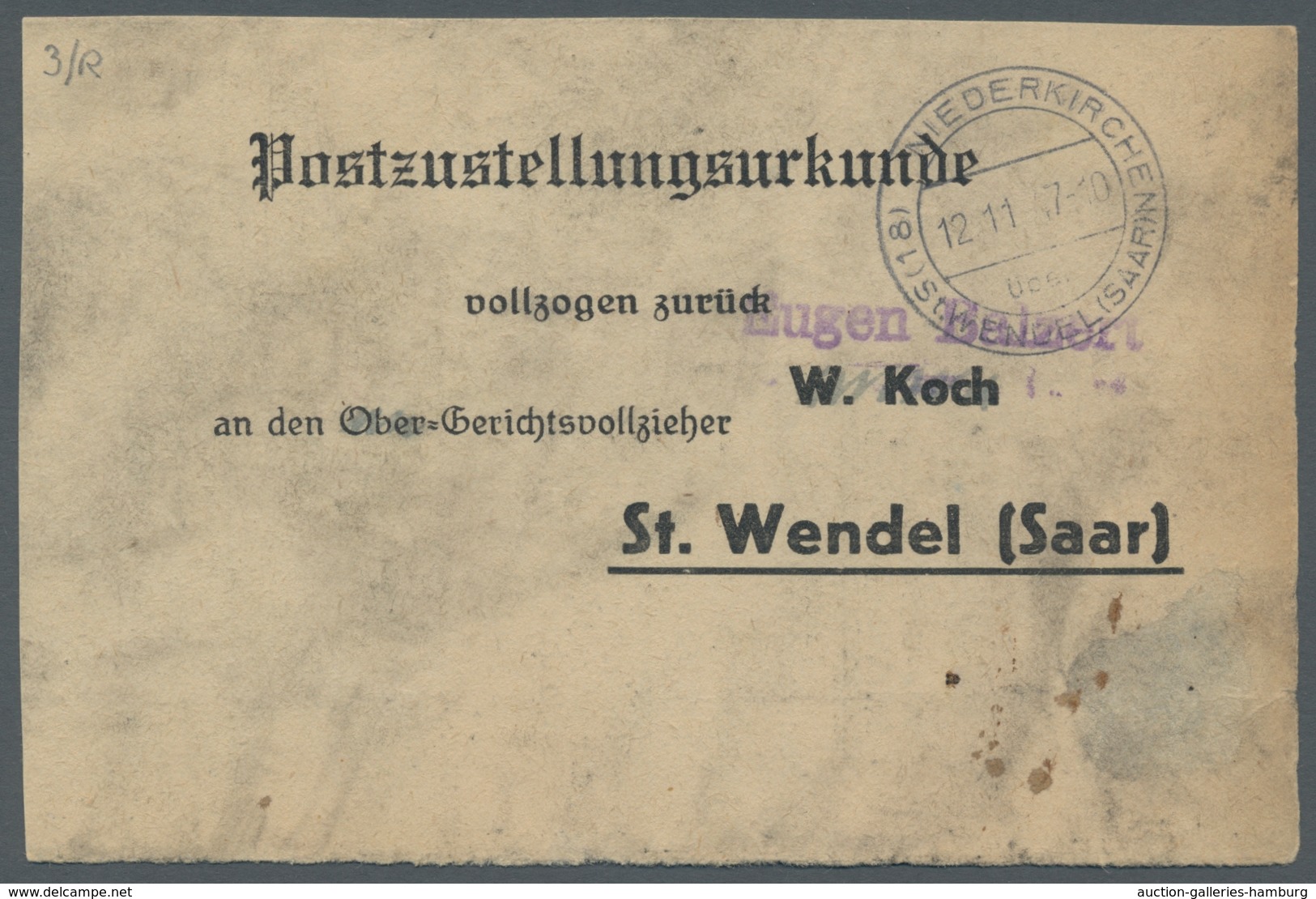 Saarland (1947/56) - Besonderheiten: 18 NIEDERKIRCHEN ST. WENDEL (SAAR) 12.11.47, Klar Auf Vordersei - Other & Unclassified