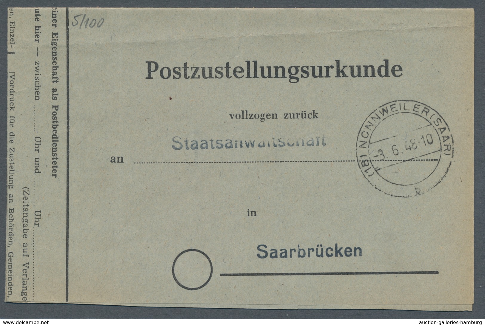Saarland (1947/56) - Besonderheiten: 18 NONNWEILER (SAAR) A Und B, Saubere Abschläge Je Auf Postzust - Sonstige & Ohne Zuordnung