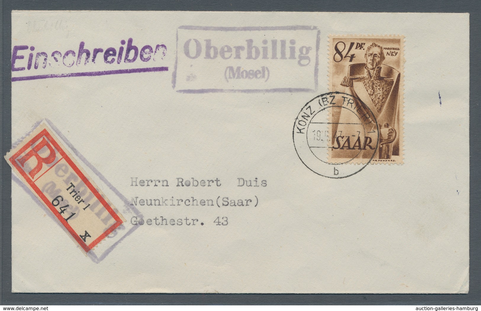 Saarland (1947/56) - Besonderheiten: "Oberbillig (Mosel)", Klarer Abschlag Des Landpoststempels Mit - Sonstige & Ohne Zuordnung