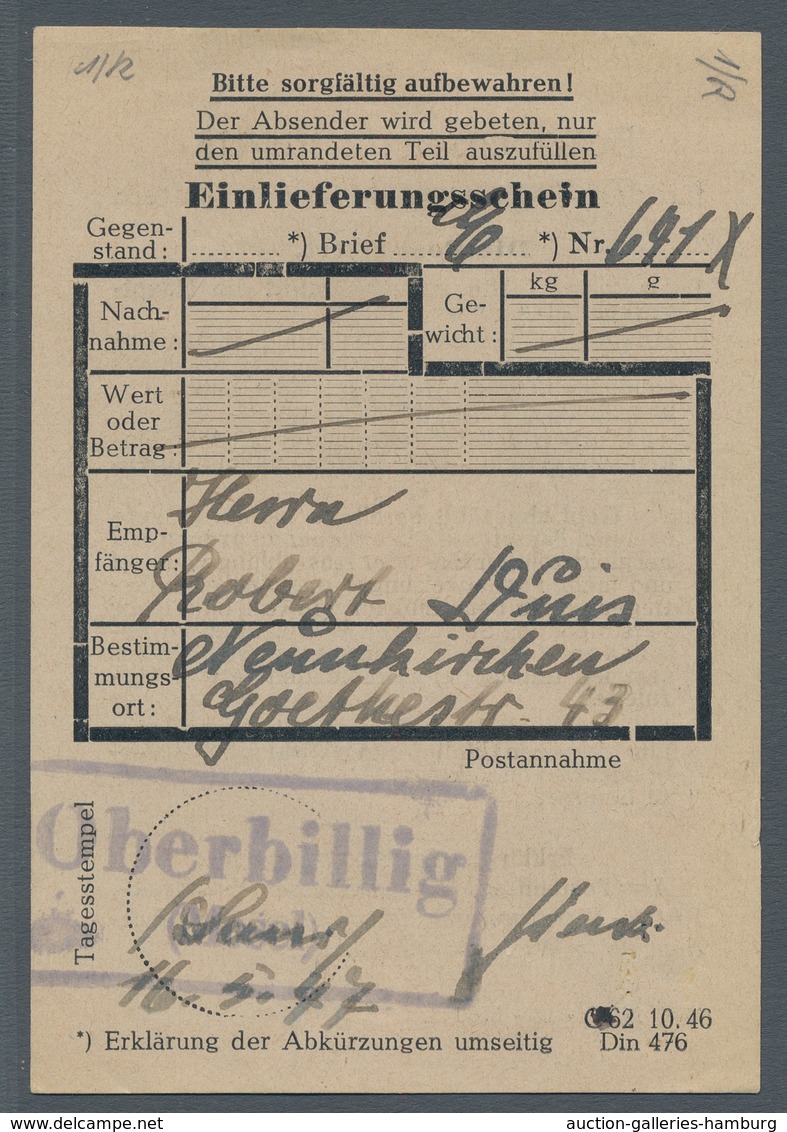 Saarland (1947/56) - Besonderheiten: "Oberbillig (Mosel)", Klarer Abschlag Des Landpoststempels Mit - Sonstige & Ohne Zuordnung