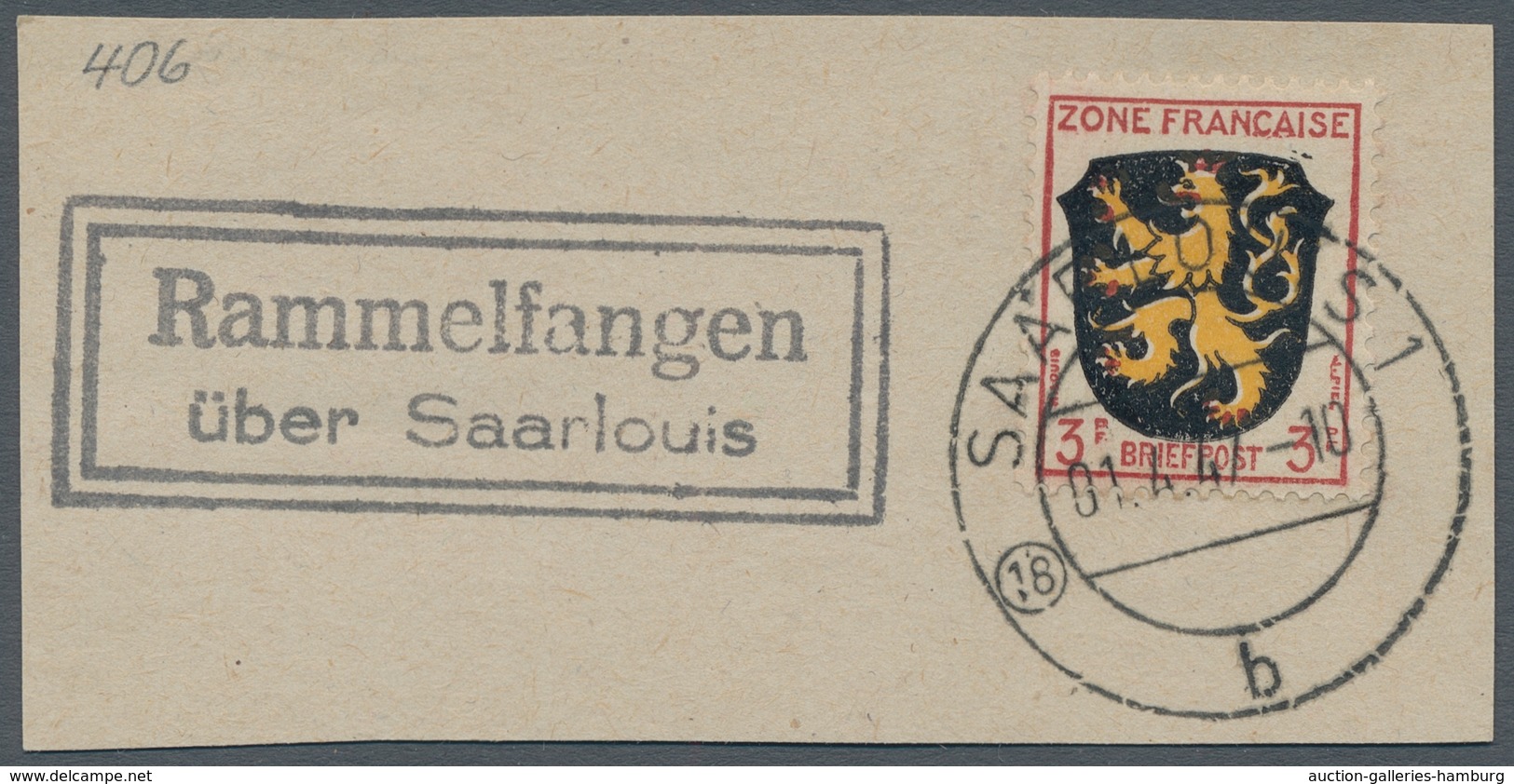 Saarland (1947/56) - Besonderheiten: "Rammelfangen über Saarlouis", Klarer Abschlag Des Landpoststem - Sonstige & Ohne Zuordnung