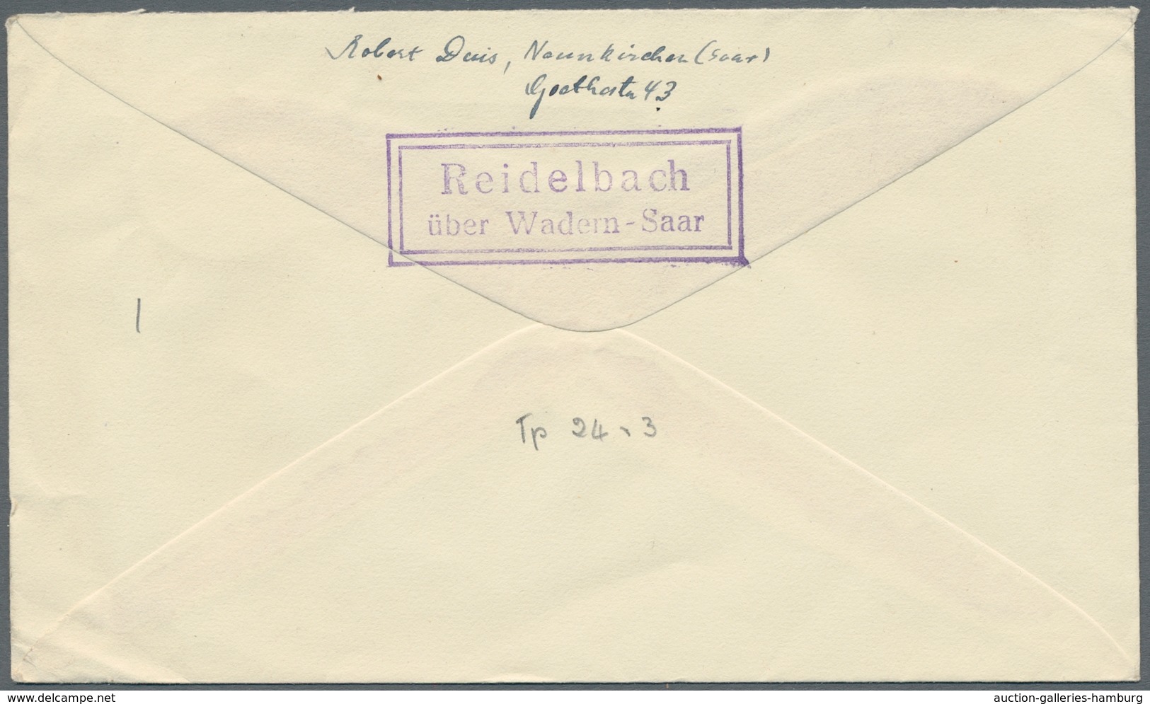 Saarland (1947/56) - Besonderheiten: "Reidelbach über Wadern-Saar", Klarer Abschlag Des Landpoststem - Sonstige & Ohne Zuordnung