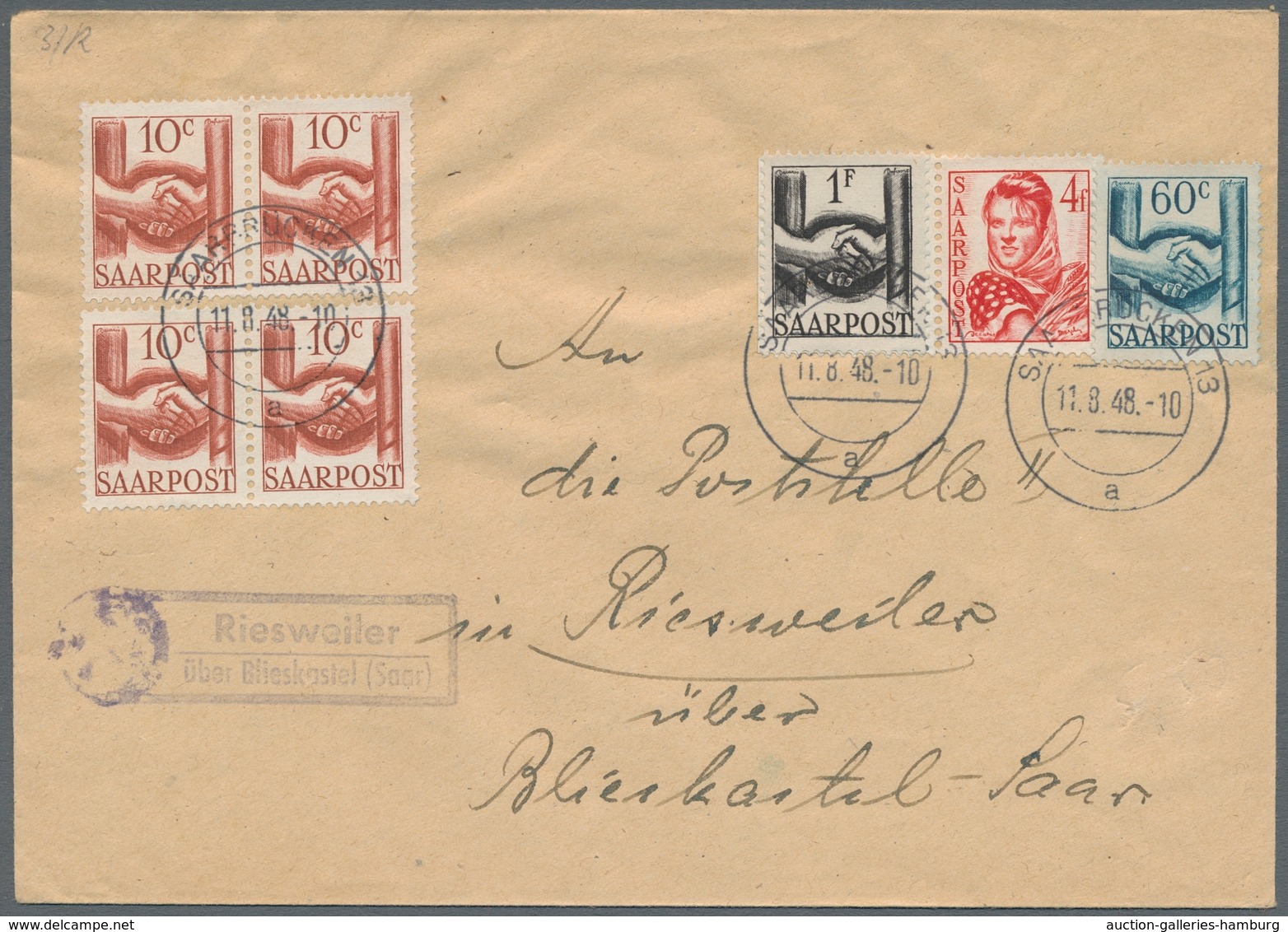 Saarland (1947/56) - Besonderheiten: "Riesweiler über Blieskastel (Saar)" (aptiert), Klarer Abschlag - Other & Unclassified