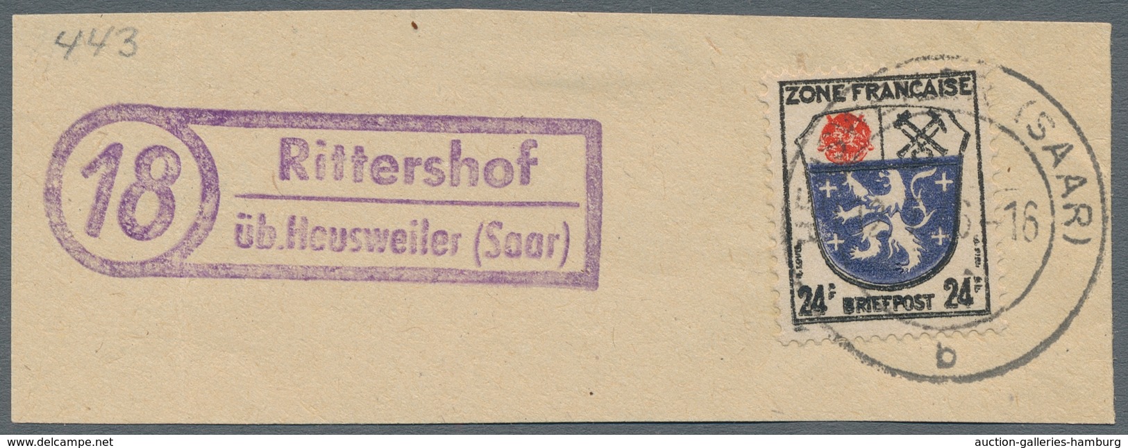 Saarland (1947/56) - Besonderheiten: "18 Rittershof üb. Heusweiler (Saar)", Klarer Abschlag Des Land - Sonstige & Ohne Zuordnung