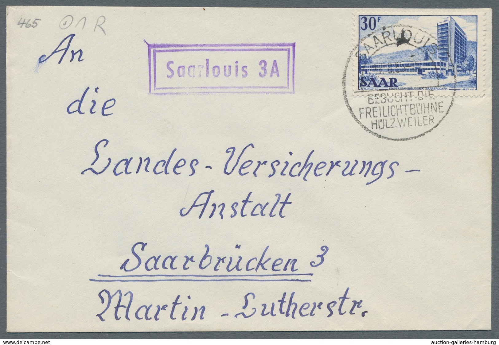 Saarland (1947/56) - Besonderheiten: "Saarlouis 3 A", Klar Auf Frank. Bedarfsbrief Mit Werbestempele - Other & Unclassified