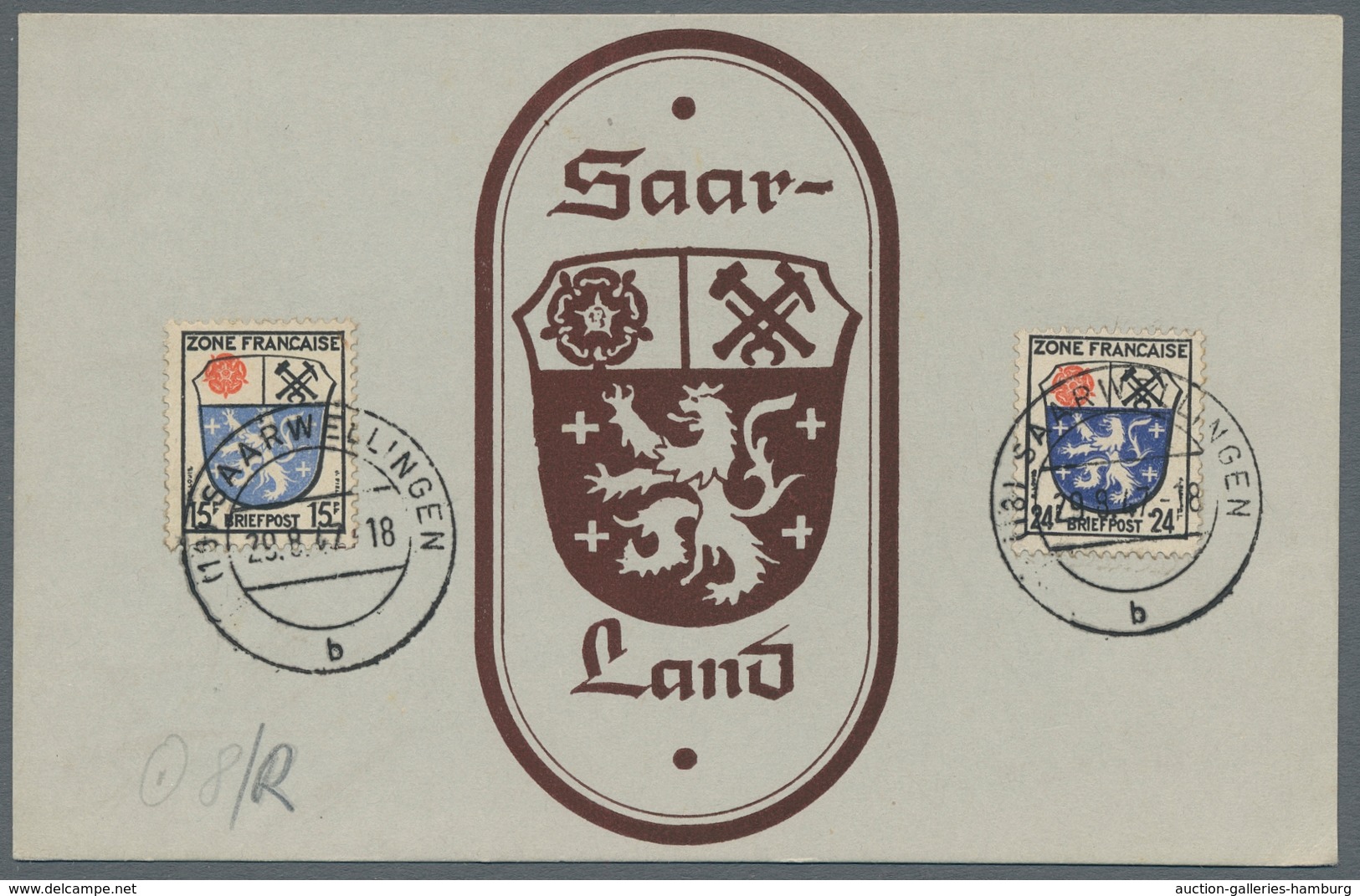 Saarland (1947/56) - Besonderheiten: 18 SAARWELLINGEN B 29.8.47, Zweimal Auf Maximumkarte Frz. Zone - Sonstige & Ohne Zuordnung