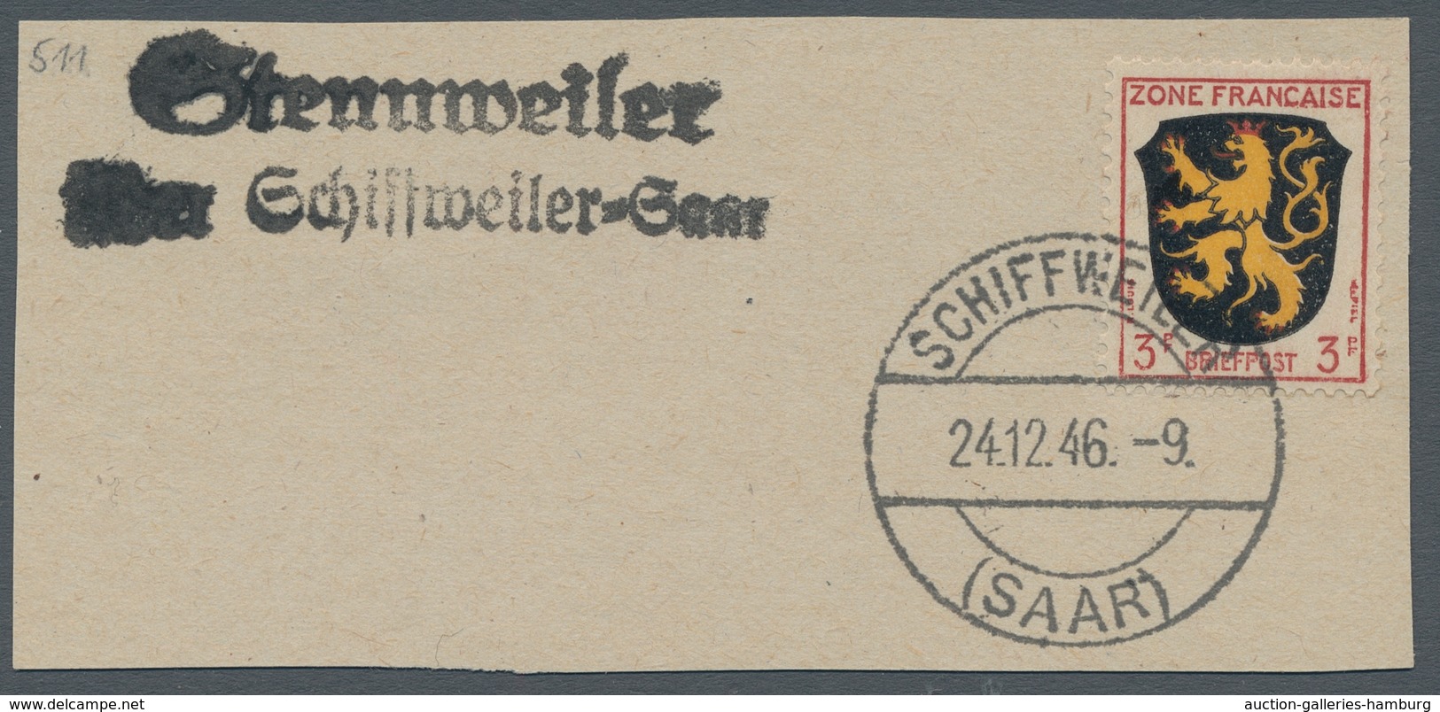 Saarland (1947/56) - Besonderheiten: "Stennweiler über Schiffweiler-Saar", Klarer Abschlag Des Landp - Other & Unclassified