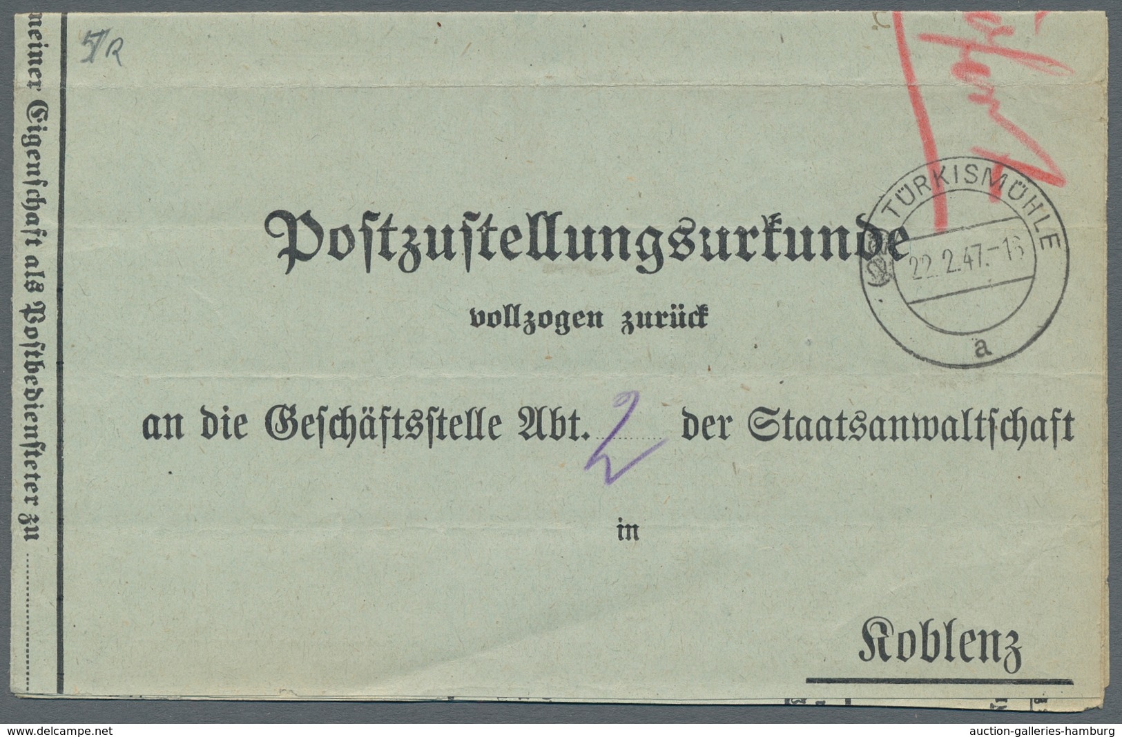 Saarland (1947/56) - Besonderheiten: 22 TÜRKISMÜHLE A 22.7.47, Klarer Abschlag Auf Postzustellungsur - Sonstige & Ohne Zuordnung