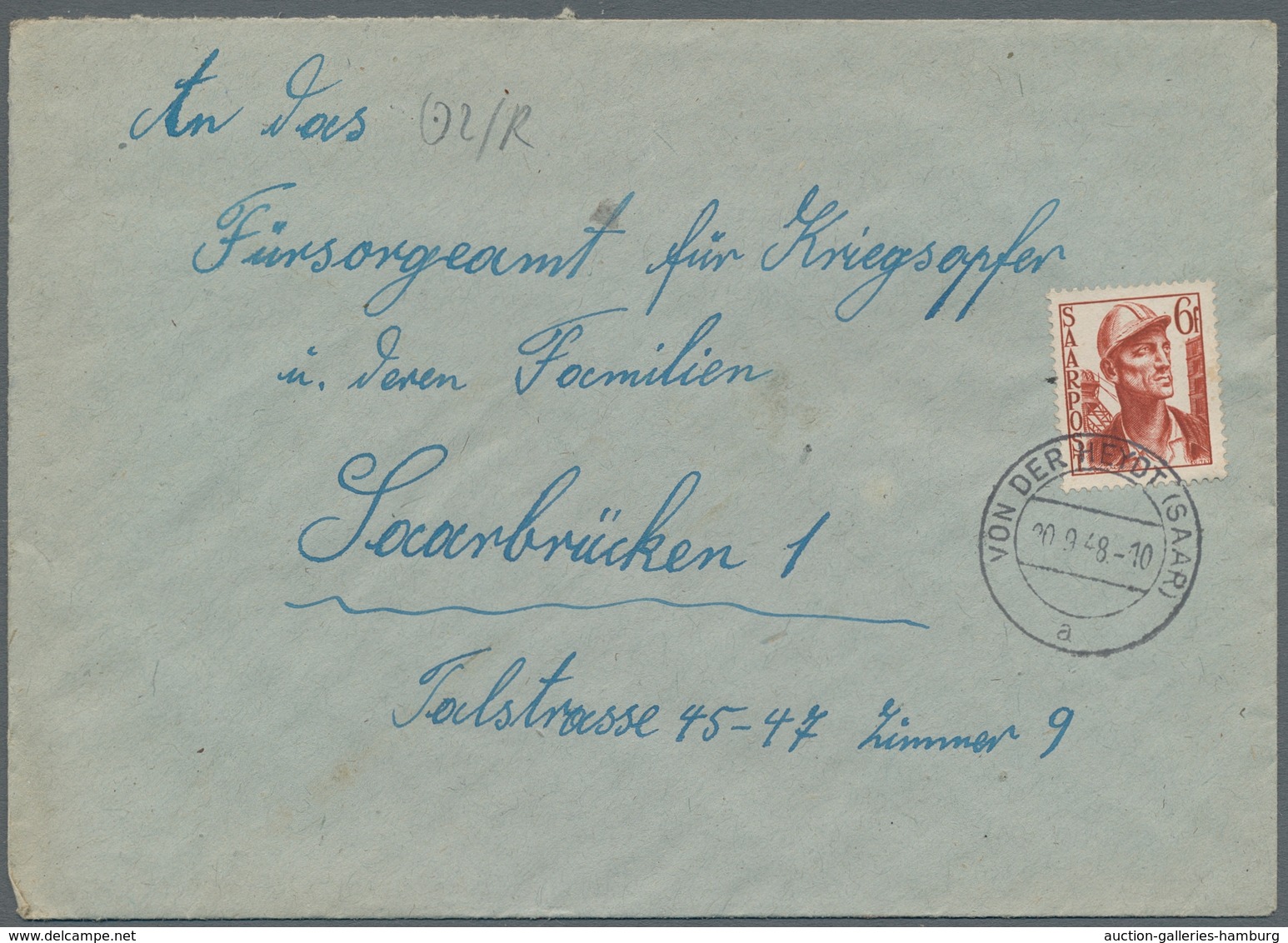 Saarland (1947/56) - Besonderheiten: VON DER HEYDT (SAAR) A 20.9.48, Klarter Abschlag Auf Frank. Bed - Sonstige & Ohne Zuordnung