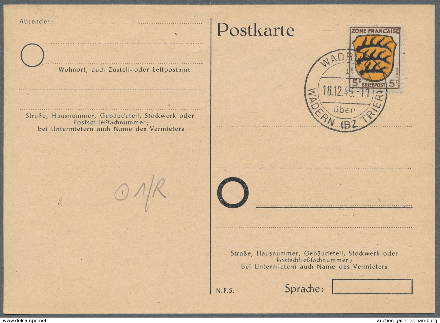 Saarland (1947/56) - Besonderheiten: WADRILL über WADERN (BZ TRIER) 18.12.46, Klar Auf Frankierter B - Other & Unclassified
