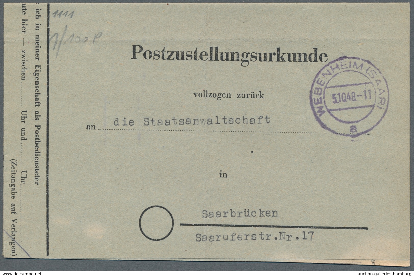 Saarland (1947/56) - Besonderheiten: WEBENHEIM (SAAR) A, Zwei Klare Abschläge In Unterschiedlichen T - Other & Unclassified