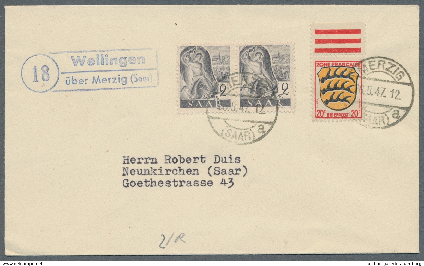 Saarland (1947/56) - Besonderheiten: "18 Wellingen über Merzig (Saar)", Sauberer Abschlag Des Landpo - Sonstige & Ohne Zuordnung