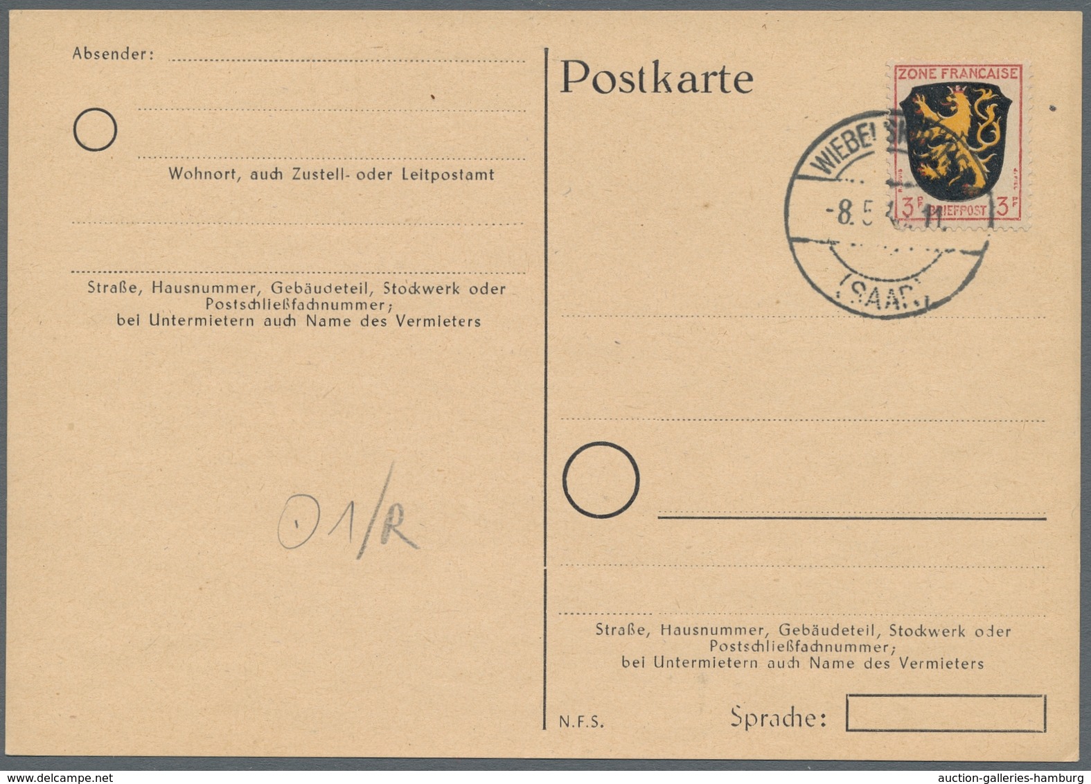 Saarland (1947/56) - Besonderheiten: WIEBELSKIRCHEN (SAAR) -8.5.(46), Sauberer Abschlag Auf Frank. B - Other & Unclassified