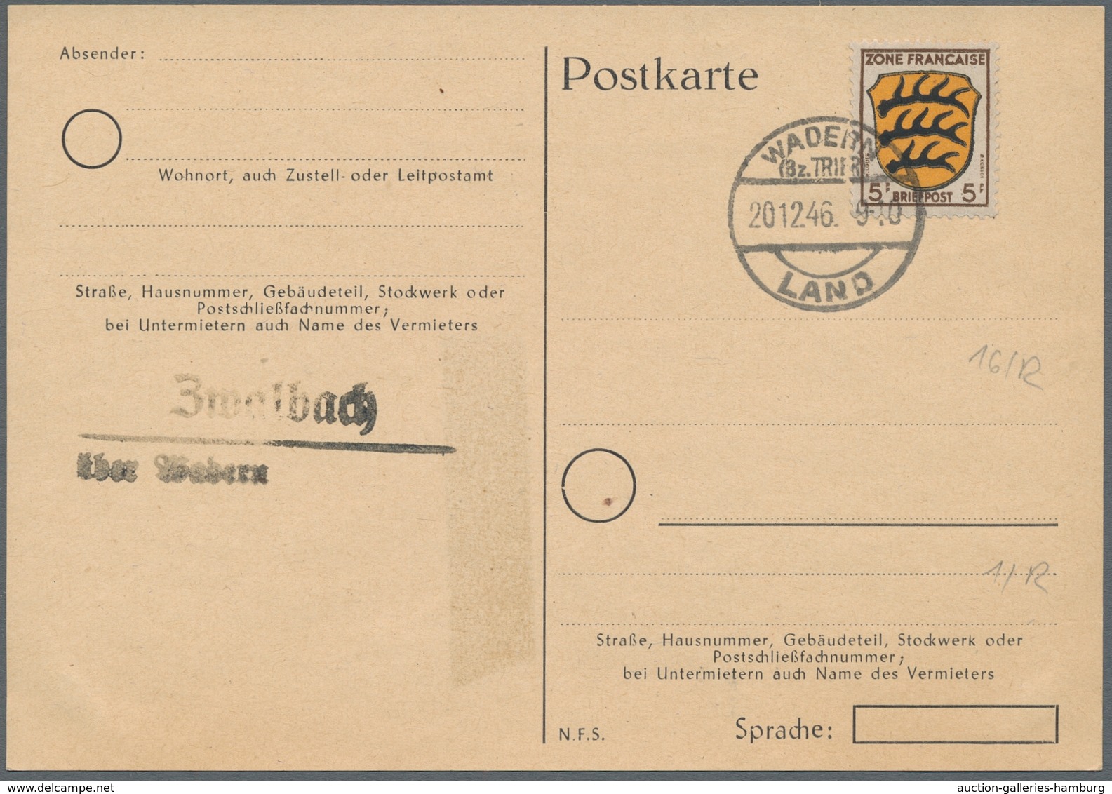 Saarland (1947/56) - Besonderheiten: "Zwalbach über Wadern" Sauberer Abschlag Des Landpoststempels A - Other & Unclassified