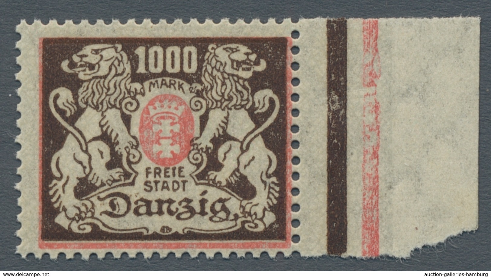 Danzig: 1923; 1000 M. Rot/schwarzbraun Mit Stehendem Wasserzeichen Tadellos Postfrisch Vom Rechten B - Sonstige & Ohne Zuordnung