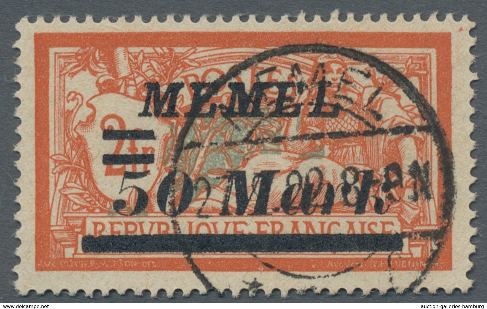 Memel: 1922, Aufruckausgabe 50 Mark Auf 2 Franc Mit Seltener Aufdruckvariante "weiter Abstand 3,2 Mm - Klaipeda 1923