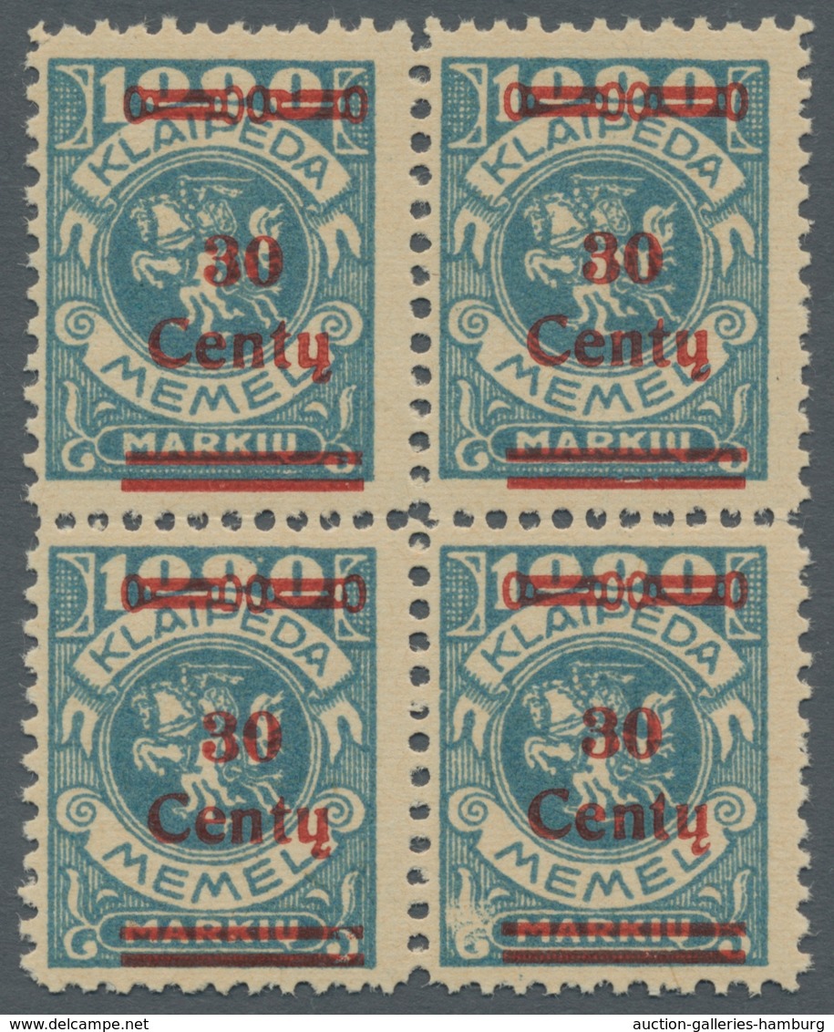 Memel: 1923; 30 C. Auf 1000 MK Grünlichblau; Postfrischer Viererblock In Type I; Tadellose Kabinette - Klaipeda 1923