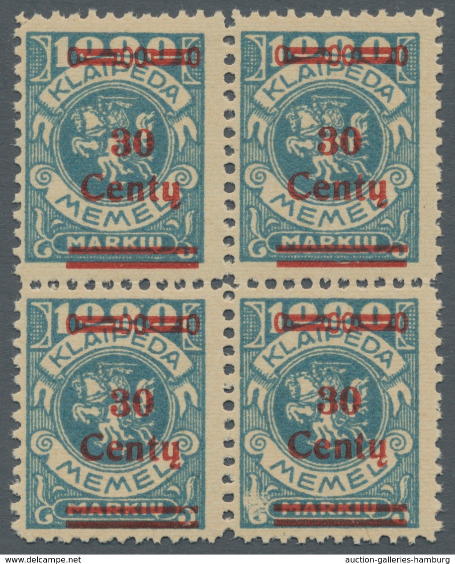 Memel: 1923; 30 C. Auf 1000 MK Grünlichblau; Postfrischer Viererblock In Type I; Tadellose Kabinette - Memelgebiet 1923