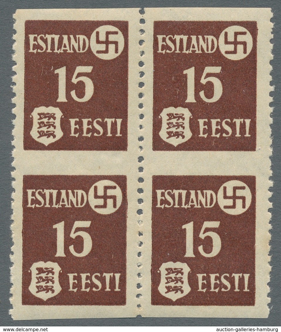 Dt. Besetzung II WK - Estland: 1941; 15 (K9) Waagerecht Ungezähnt Im Postfrischen Viererblock, Selte - Besetzungen 1938-45