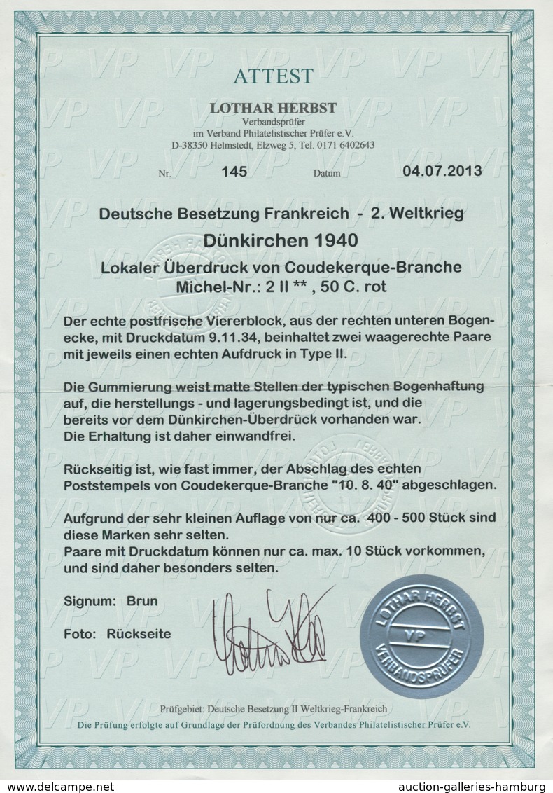 Dt. Besetzung II WK - Frankreich - Dünkirchen: 1940, 50 C Rot, Postfrischer Viererblock Aus Der Re. - Besetzungen 1938-45