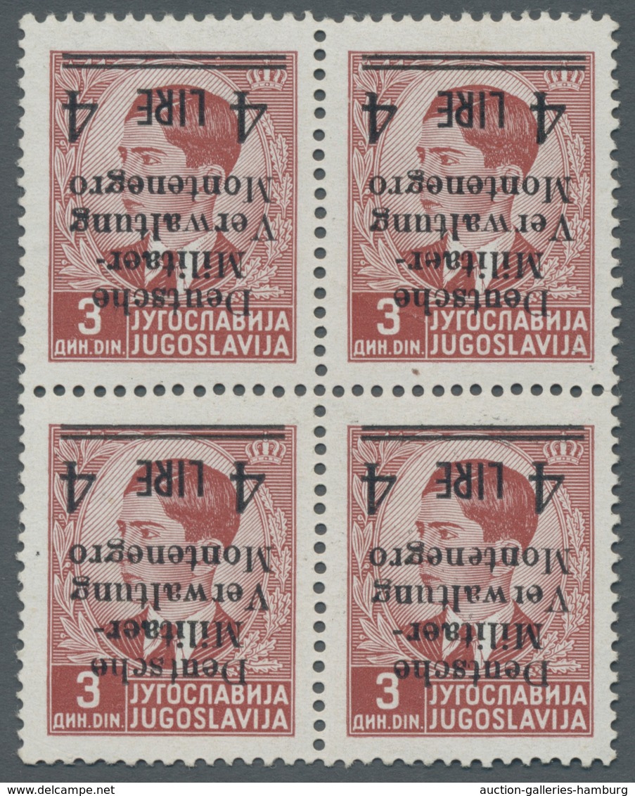 Dt. Besetzung II WK - Montenegro: 1943; 4 L Auf 3 Din Braunrot Mit Kopfstehendem Aufdruck Im Tadello - Occupation 1938-45