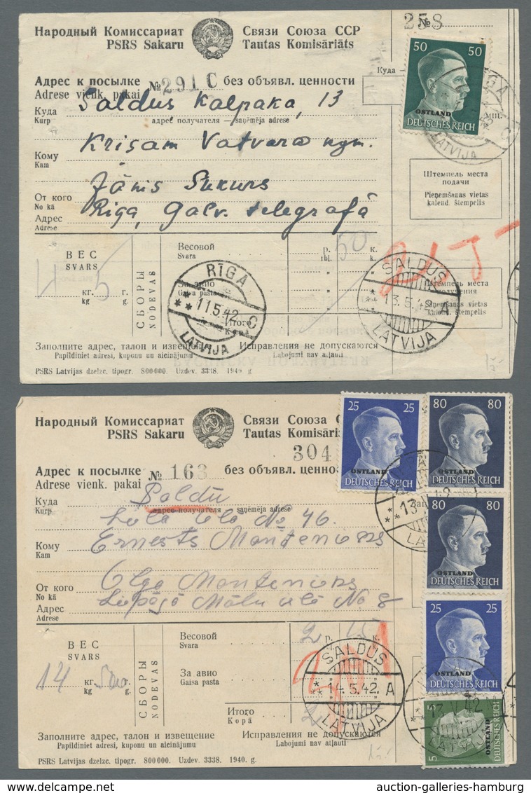 Dt. Besetzung II WK - Ostland: 1941, Drei Frankierte Paketkarten In Guter Erhaltung, Davon Zwei Ins - Occupation 1938-45