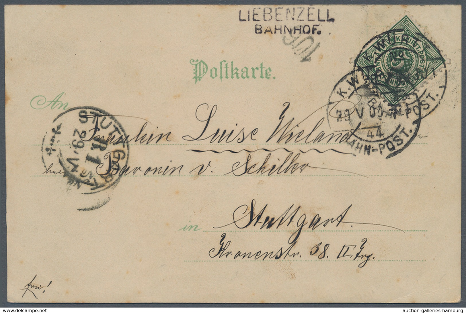 Feldpost 2. Weltkrieg: 1890/1900, 5 Pfg. Auf Farbiger Bildkarte Mit Zweizeiler "LIEBENZELL BAHNHOF U - Other & Unclassified