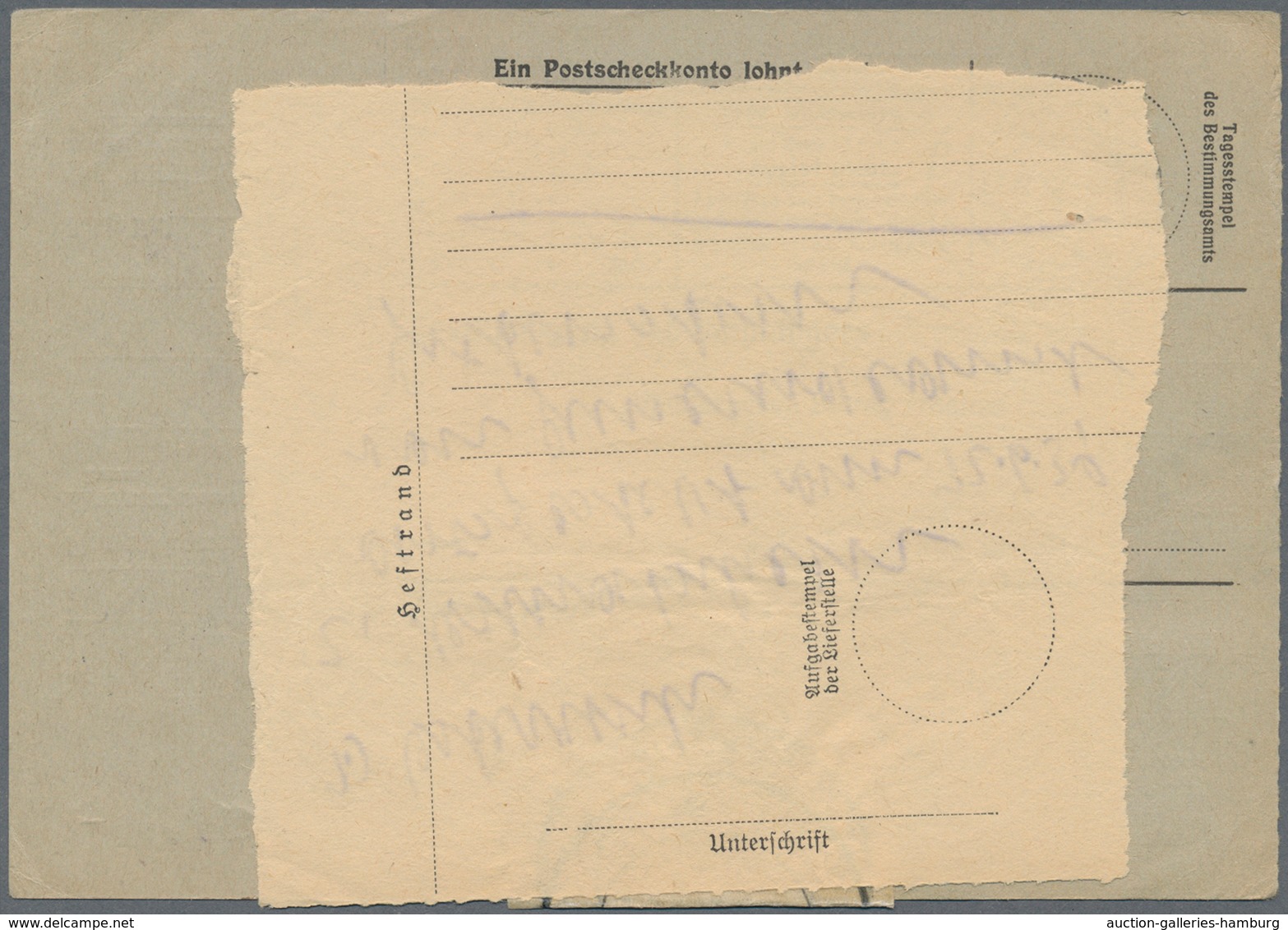 Feldpost 2. Weltkrieg: 1945 (26.2.), Frankierte FP.-Anweisung (Mittelstück Mit Anhängendem Empfänger - Other & Unclassified