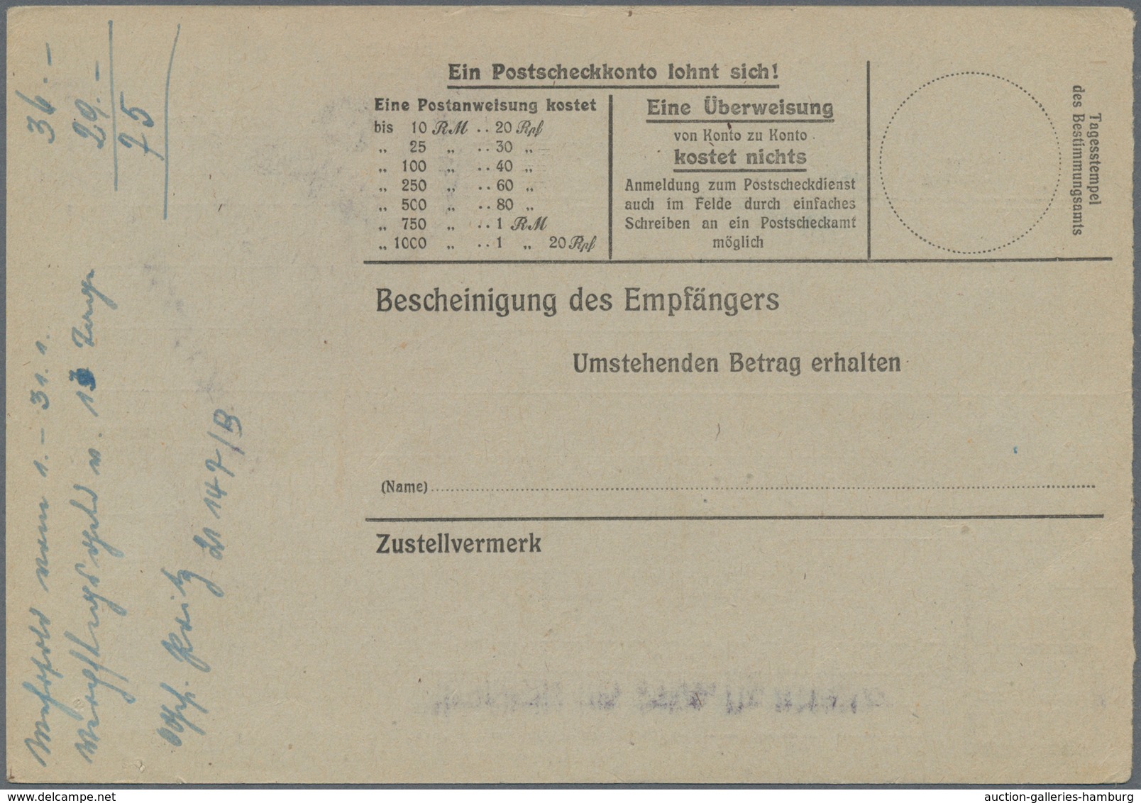 Feldpost 2. Weltkrieg: 1945 (4.3.), Dienstliche FP-Anweisung (Mittelstück Mit Anhängendem Empfängera - Other & Unclassified