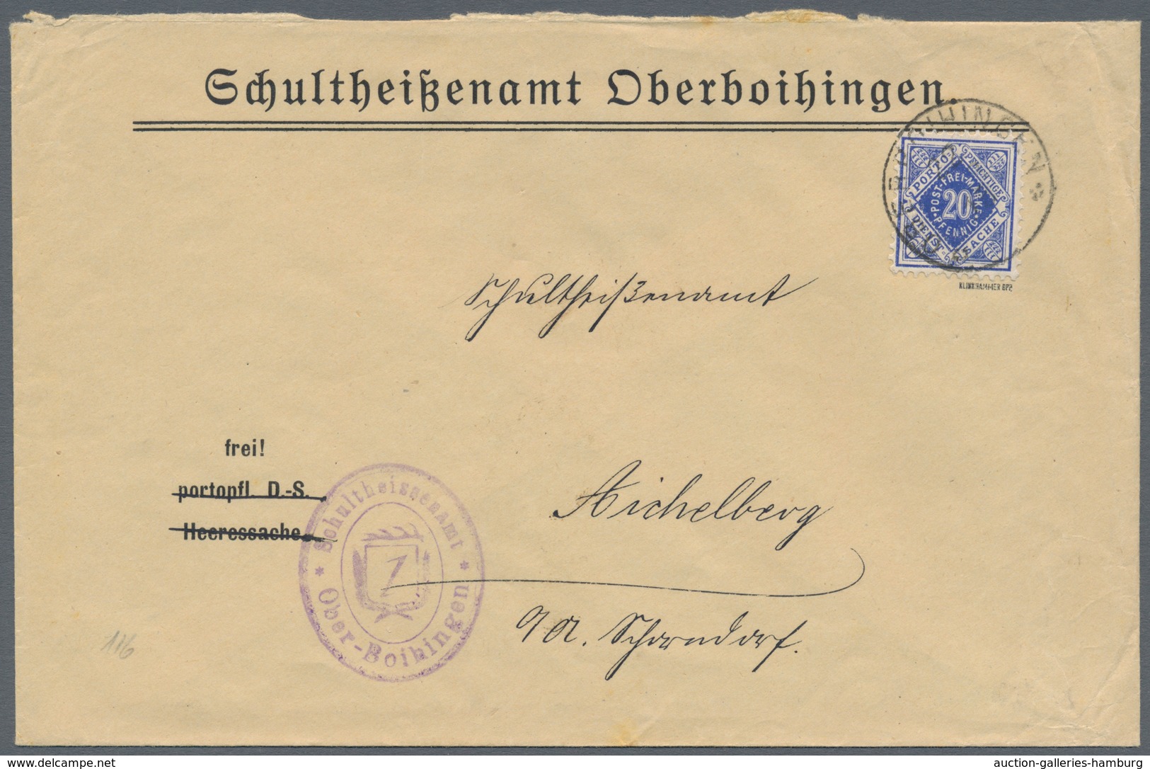 Feldpost 2. Weltkrieg: WüRTTEMBERG, Ziffer/Raute-Marken Mi.Nr. 101 a+b, 103 b, 116-17 je als EF port