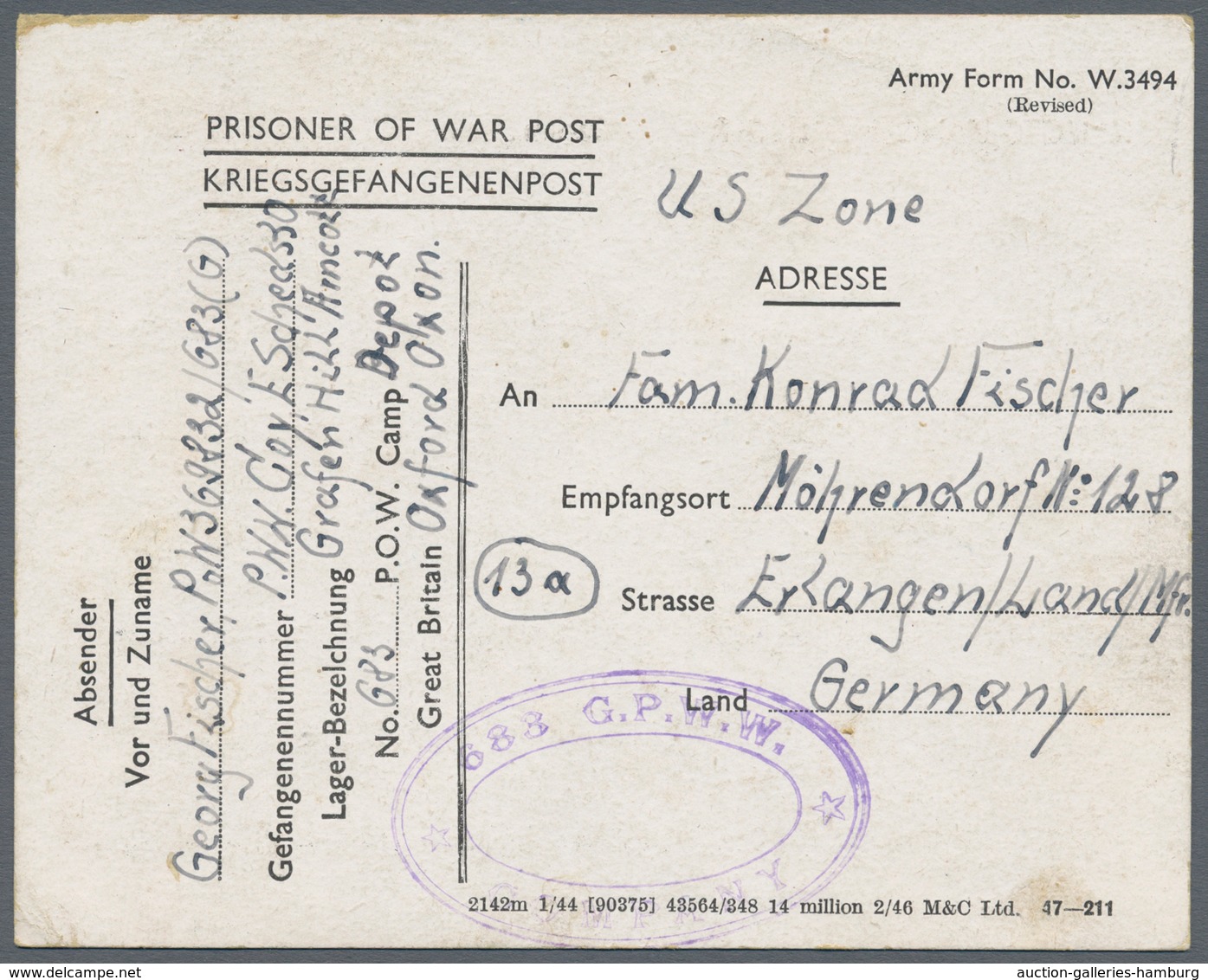 Kriegsgefangenen-Lagerpost: LAGERPOST NACH 1945, KRIEGSGEFANGENENPOST. 7 Belege Von Deutschen Gefang - Other & Unclassified