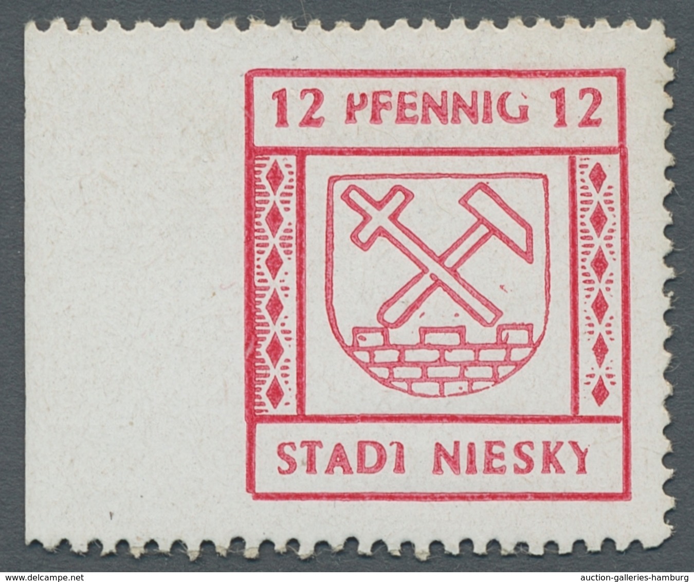 Deutsche Lokalausgaben Ab 1945: NIESKY; 1945, Freimarke 12 Pfennig Links Ungezähnt Auf Weißem Gestri - Other & Unclassified