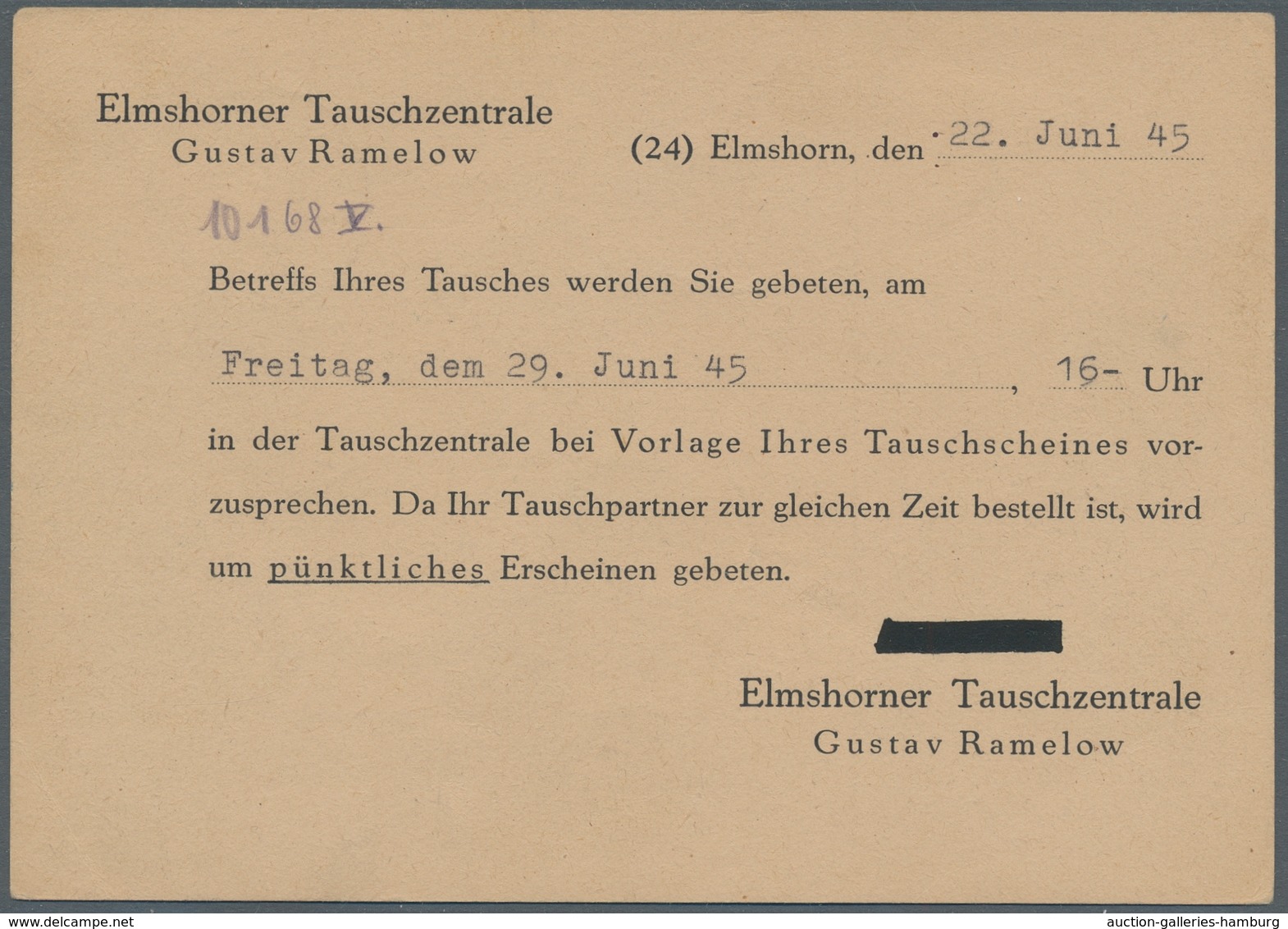 Alliierte Besetzung - Notausgaben: Britische Zone: ELMSHORN; 1945, Private Drucksachen-Notganzsachen - Sonstige & Ohne Zuordnung