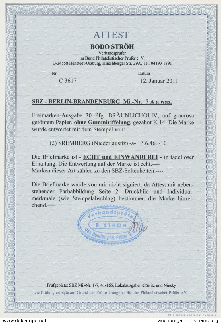Sowjetische Zone - Berlin Und Brandenburg: 1945, "30 Pfg. Bräunlicholiv Auf Graurosa Getöntem Papier - Other & Unclassified