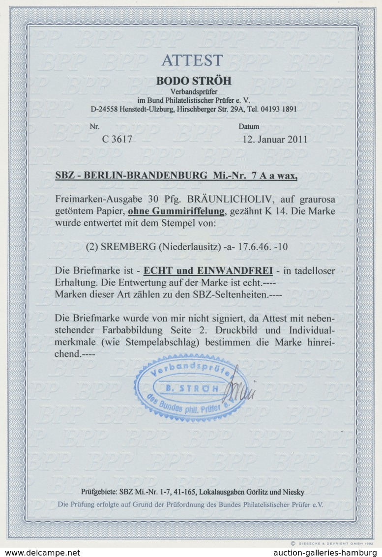 Sowjetische Zone - Berlin Und Brandenburg: 1945, "30 Pfg. Bräunlicholiv Auf Graurosa Getöntem Papier - Sonstige & Ohne Zuordnung