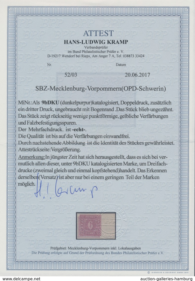 Sowjetische Zone - Mecklenburg-Vorpommern: SBZ, 6 Pfg. Ungezähnt Mit Doppeldruck Und Zusätzlich Weit - Sonstige & Ohne Zuordnung